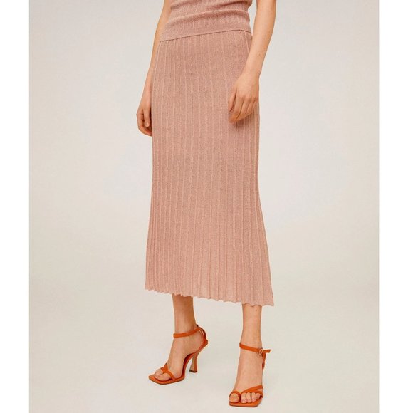 NWT Mango Pleated Midi Skirt in Pastel Pink 67056303 Diana - Picture 1 of 11